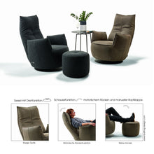 Laden Sie das Bild in den Galerie-Viewer, Designsessel Bullfrog Blobb Deluxe in Leder, 360 Grad drehbar mit motorischer Rückenverstellung“