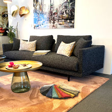 Laden Sie das Bild in den Galerie-Viewer, Bielefelder Werkstätten Sofa Long Island mit Metallfüßen in Schwarz und zwei Wurfkissen.