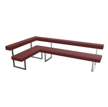 Laden Sie das Bild in den Galerie-Viewer, Girsberger Permesso Eckbank links 271×160 cm, Leder rot, Gestell Nickel matt gebuerstet, mit Rueckenlehne – Produktbild.