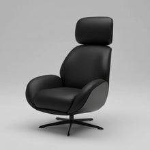 Laden Sie das Bild in den Galerie-Viewer, Trinity Relaxsessel – Leder Galaxy schwarz, Holzschale Eiche schwarz, schlankes Drehkreuz, Freisteller