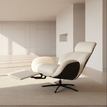 Laden Sie das Bild in den Galerie-Viewer, IP Design Trinity Relaxsessel – stufenlos bis Liegeposition, Leder Galaxy weiß, Schale Eiche schwarz, Ambiente