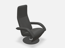 Laden Sie das Bild in den Galerie-Viewer, JORI Relaxsessel JR-3390 Yoga Multimove Medi in schwarzem Nappaleder Cavila Black mit festem Kopfteil und rundem Acryltellerfuß – modernes Designmöbel.