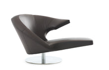 Laden Sie das Bild in den Galerie-Viewer, Leolux Parabolica Loungechair in Braun, Freisteller mit rechter Armlehne und rundem Drehtellerfuß