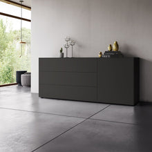 Laden Sie das Bild in den Galerie-Viewer, Piure Nex Pur Box 2023800 in Graphite – 3 Schubladen + 1 Tür, 180×75×48 cm, Tip-On in modernem Wohnambiente