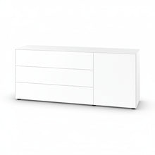 Laden Sie das Bild in den Galerie-Viewer, Piure Nex Pur Box 2023800 in White – Sideboard 180×75×48 cm, 3 Schubladen links, 1 Tür rechts, Mattlack. als Freisteller