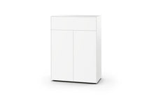 Laden Sie das Bild in den Galerie-Viewer, Piure Nex Pur Box 2041300 Freisteller in Weiß – Designkommode mit zwei Türen und einem Schubkasten, 80 × 100 × 40 cm, minimalistisch matt lackiert