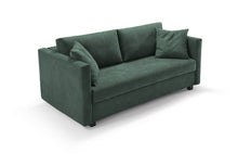 Laden Sie das Bild in den Galerie-Viewer, Signet Kyoto Go Schlafsofa mit Armlehne 1, abklappbar, Bezug Reno grün, perspektivische Ansicht