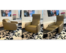 Laden Sie das Bild in den Galerie-Viewer, Violetta Relaxsessel Aneta mit Oliv-Lederbezug und 5‑Stern‑Fuß in Schwarz