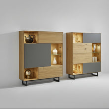 Laden Sie das Bild in den Galerie-Viewer, Anrei Puro Style SY460 – Highboard mit mittlerer Tür in hinterlackiertem Glas, Freisteller