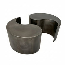 Laden Sie das Bild in den Galerie-Viewer, Couchtisch Tao – Yin-Yang geschlossen, runde Glasplatte Ø 80 cm, Rohstahlgestell