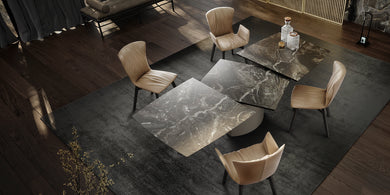 Moderner ausziehbarer Esstisch Adler 1224 von Draenert aus Naturstein mit skulpturalem Mittelfuß in elegantem Design, perfekt für stilvolle Essbereiche