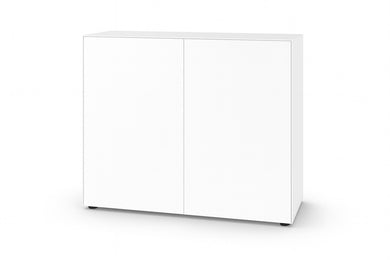Freisteller der Piure Nex Pur Box 2016300 in Weiß – modernes Türmodul mit 2 grifflosen Türen, matt lackiert, 120 × 100 × 48 cm.