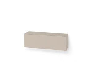 Schlichtes Hängeboard mit Schublade in sandfarbenem Mattlack – minimalistisches Wandmöbel
