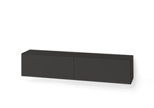 Laden Sie das Bild in den Galerie-Viewer, Design-Lowboard von Piure Modell 2045800, 180 cm breit, matt lackiert, mit zwei Soft-Close-Klappen – frontal freigestellt Graphit
