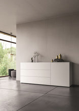 Laden Sie das Bild in den Galerie-Viewer, Piure Sideboard 2023800 in Weiß mit 3 Schubladen und 1 Tür, matt lackiert, 180 × 63 × 48 cm
