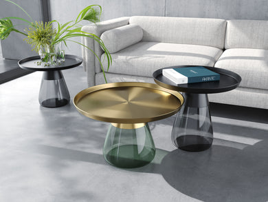 Akante Couchtisch Drop Flaschengrün Bronze Glas grau schwarz Möbel Zeppenfeld Olpe Designmöbel Sauerland 