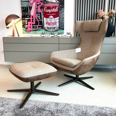 Leolux Caruzzo Limited Edition Relaxsessel mit Nubukleder Corus und Stoff Tweed