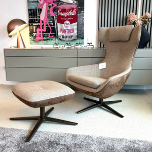 Leolux Caruzzo Limited Edition Relaxsessel mit Nubukleder Corus und Stoff Tweed