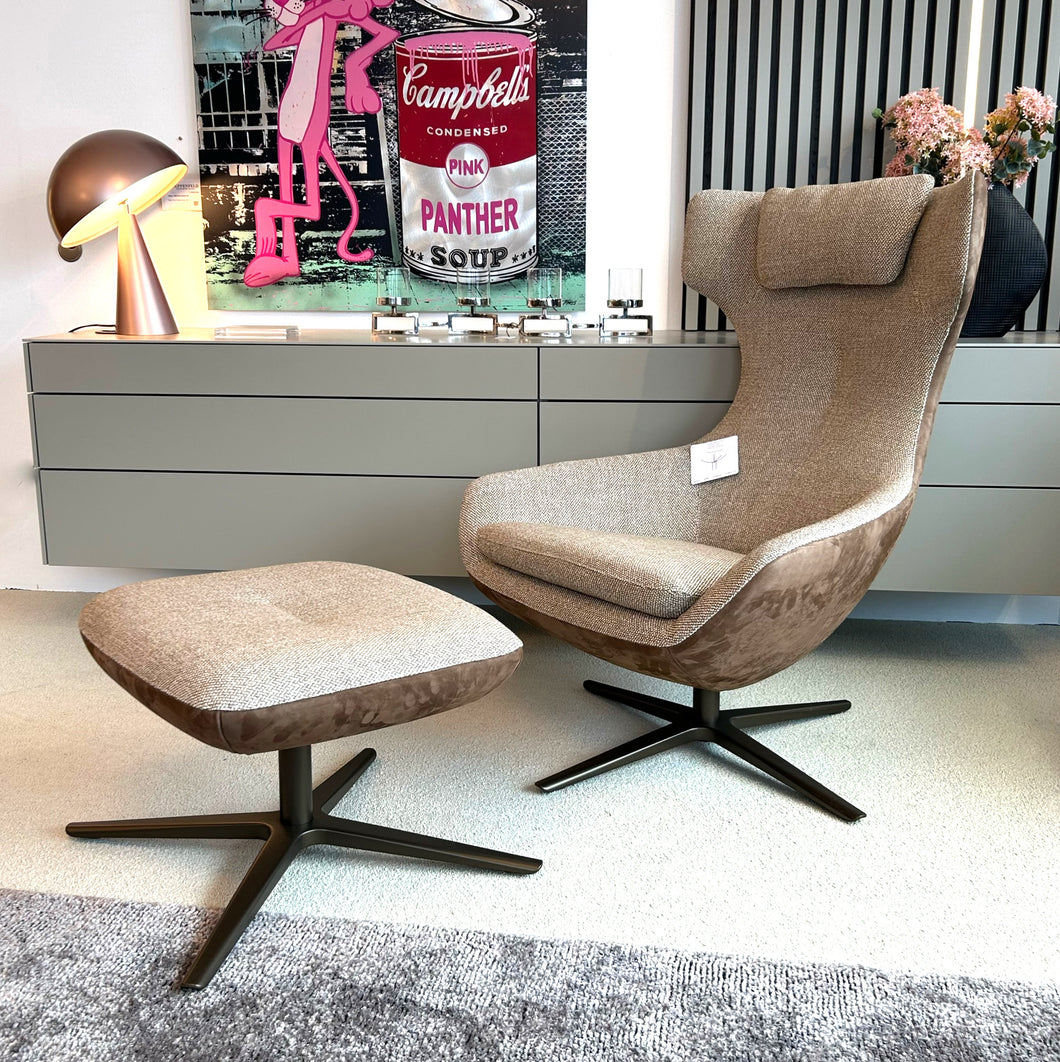 Leolux Caruzzo Limited Edition Relaxsessel mit Nubukleder Corus und Stoff Tweed