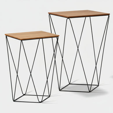 Drahthocker und Beistelltisch Statique von Scholtissek Eiche massiv