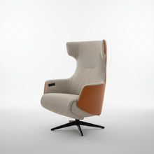 Laden Sie das Bild in den Galerie-Viewer, AERA Signa NV-1005 Relaxsessel als Ausstellungsstück in Leder Ultra whiskyfarben und Stoff Monza sandfarben
