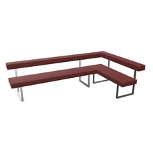 Laden Sie das Bild in den Galerie-Viewer, Girsberger Permesso Eckbank rechts 271×160 cm, Leder rot, Gestell Nickel matt gebuerstet, mit Rueckenlehne – Produktbild.
