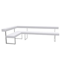 Laden Sie das Bild in den Galerie-Viewer, Girsberger Permesso Eckbank links 271×160 cm, Leder weiss, Gestell Nickel matt gebuerstet, mit Rueckenlehne.
