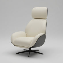 Laden Sie das Bild in den Galerie-Viewer, Trinity Relaxsessel – Leder Galaxy weiß, Holzschale Eiche schwarz, schlankes Drehkreuz, Freisteller

