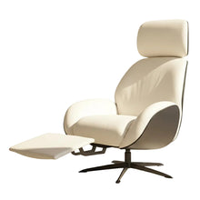 Laden Sie das Bild in den Galerie-Viewer, Trinity Relaxsessel – Leder Galaxy weiß, Holzschale Eiche schwarz, schlankes Drehkreuz, Freisteller mit ausgefahrenem Fußteil
