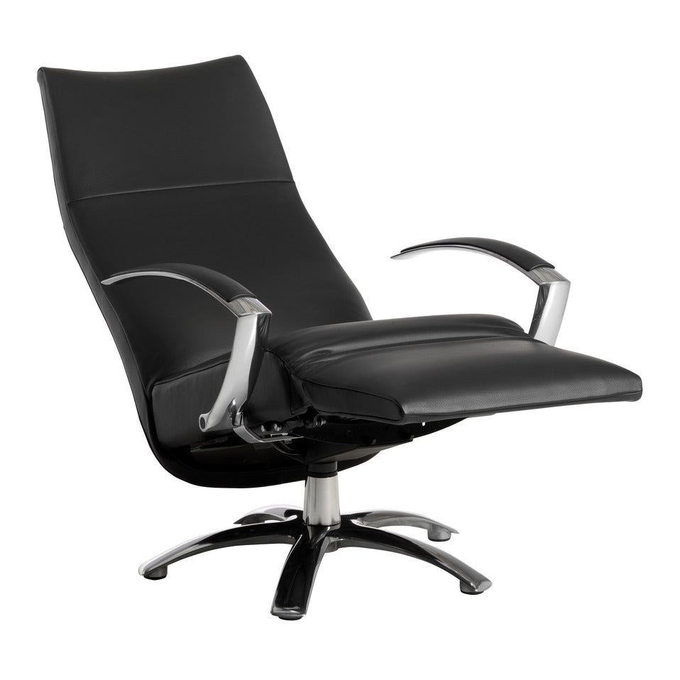 Jori Relaxsessel JR-3760 Brainbuilder in Größe Medi, schwarzes Leder Cavila Black, Aluminiumgestell poliert