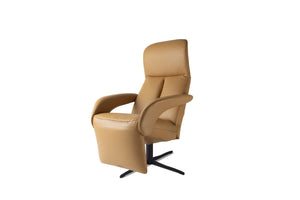 Rechtsseitige Ansicht des SYMPHONY Relaxsessels von JORI in Celia Oro mit ergonomischem Sitzaufbau