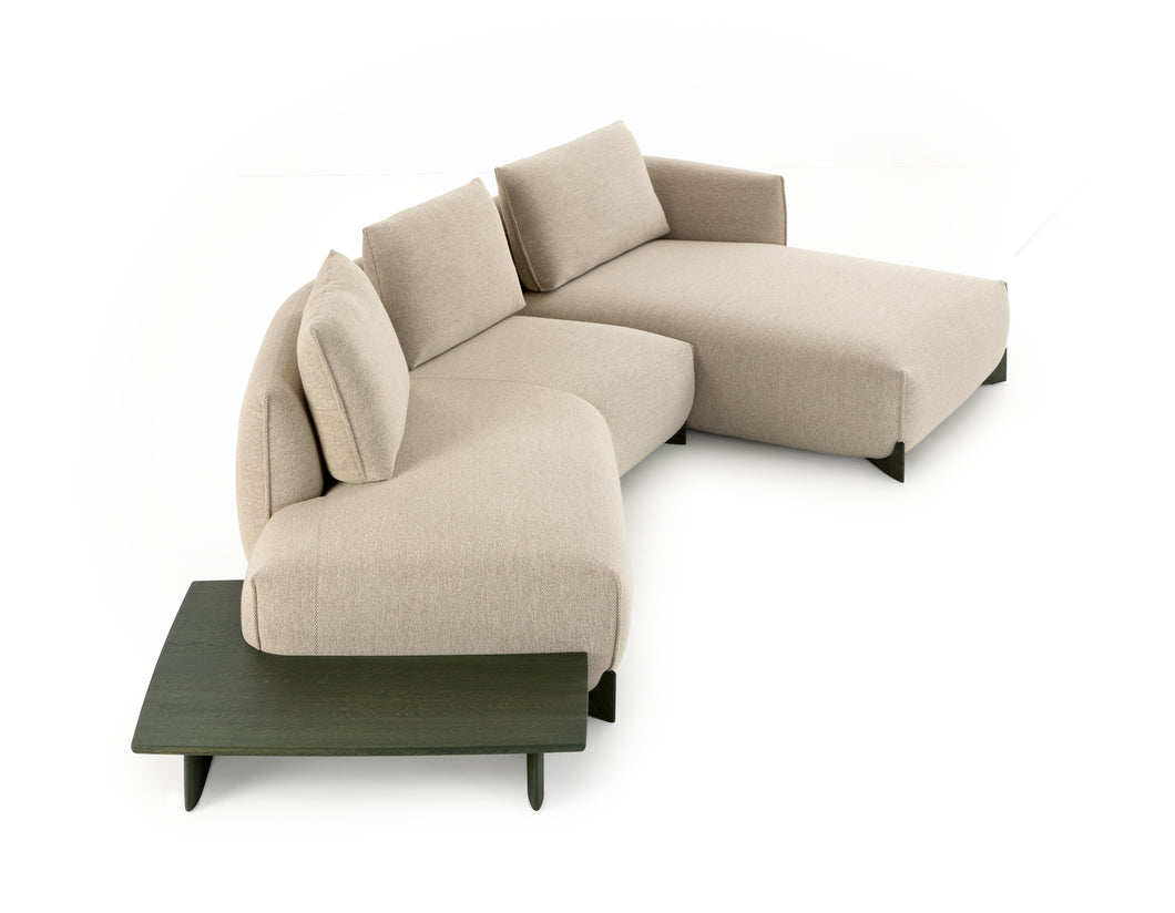 Ecksofa Leolux Naila mit Longchair und integriertem Beistelltisch in Stoff Beige

