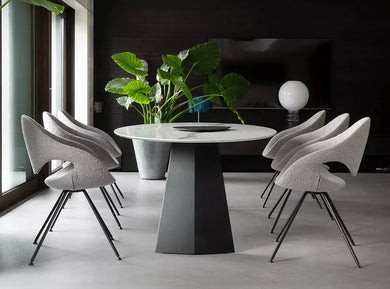Gepolsterter Tonon Moon Stuhl mit ergonomischer Sitzschale und hochwertigem Stoffbezug, modernes Design mit wählbarem Gestell für Esszimmer oder Lounge