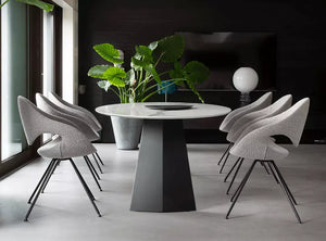 Gepolsterter Tonon Moon Stuhl mit ergonomischer Sitzschale und hochwertigem Stoffbezug, modernes Design mit wählbarem Gestell für Esszimmer oder Lounge