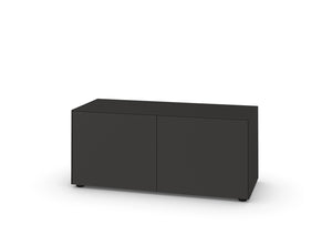 Türmodul 1573878 von Piure Nex Pur Box in Graphite (P44), 2 Türen, 120 × 50 × 48 cm, minimalistisches Lowboard-Design – freigestellt vor weißem Hintergrund.