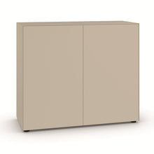 Laden Sie das Bild in den Galerie-Viewer, Kommode Piure Nex Pur Box 2016300 als Freisteller in Seidengrau – minimalistisches Highboard mit 2 Türen, 120 × 100 × 48 cm.
