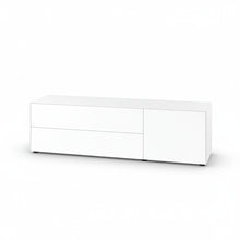 Laden Sie das Bild in den Galerie-Viewer, Piure Nex Pur Box 2020400 in White – Lowboard 180×50×48 cm mit 2 Schubladen links und 1 Tür rechts, Tip-On, Mattlack.
