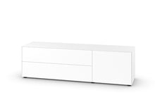 Laden Sie das Bild in den Galerie-Viewer, Piure Nex Pur Box 2020400 Sideboard in Weiß mit zwei Schubladen links und einer Tür rechts – Freistelleransicht, matt lackiert, minimalistisches Design

