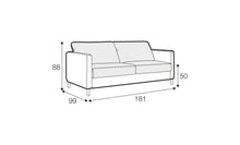 Laden Sie das Bild in den Galerie-Viewer, Maßskizze Sits Felix Schlafsofa 3‑Sitzer: B 181 × T 99 × H 88 cm, Sitzhöhe 50 cm
