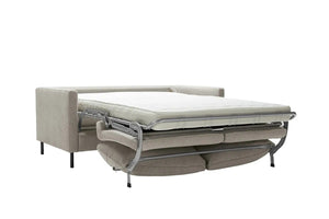Sits Felix Schlafsofa ausgeklappt, Bettfunktion mit Liegefläche 140 × 200 cm, technische Ansicht des Gestells mit Matratze.
