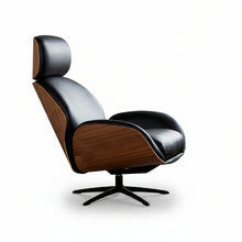 Laden Sie das Bild in den Galerie-Viewer, Trinity Relaxsessel – Leder Galaxy schwarz, Holzschale Nußbaum, schlankes Drehkreuz, Freisteller
