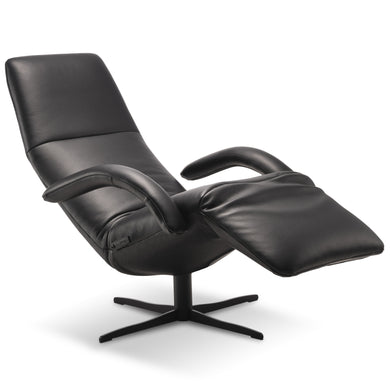 Seitenansicht des JORI Yoga JR-7360 Relaxsessels – ausgeklappte Fußstütze und verstellbare Rückenlehne in synchroner Monomove-Position