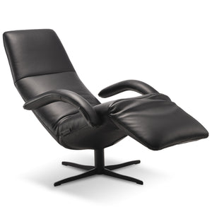Seitenansicht des JORI Yoga JR-7360 Relaxsessels – ausgeklappte Fußstütze und verstellbare Rückenlehne in synchroner Monomove-Position