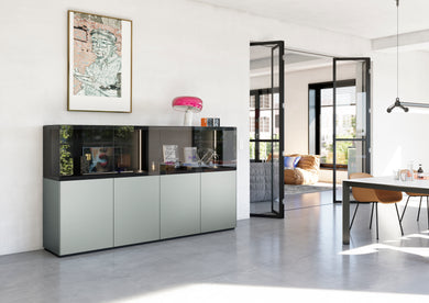 Kettnaker Highboard Soma Aluminium Titan, Vitrinen in Grauglas, 242x124x50 cm