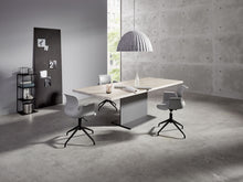 Laden Sie das Bild in den Galerie-Viewer, Asco T-Table Säulentisch – Frontansicht, Eiche massiv weiß geölt (Rustical), 200×100 cm
