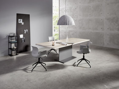 Asco T-Table Säulentisch – Frontansicht, Eiche massiv weiß geölt (Rustical), 200×100 cm