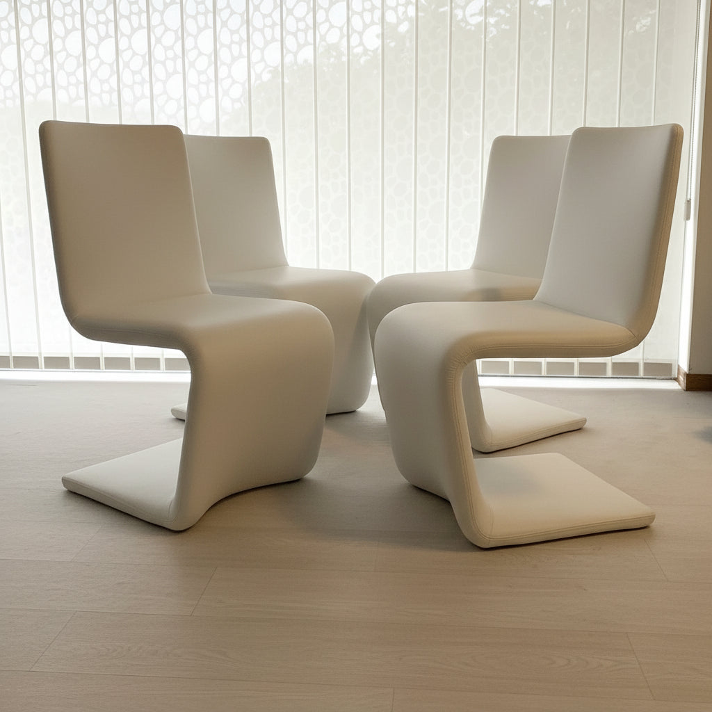 Bonaldo Venere – 4er Stuhlgruppe in Leder Capri Weiß 