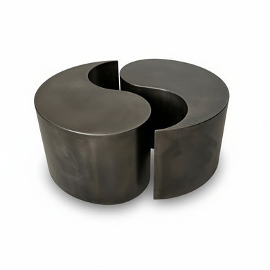 Couchtisch Tao – 2-teiliges Yin-Yang-Set , Glas Ø 80 cm, Rohstahl, Höhe 40 cm