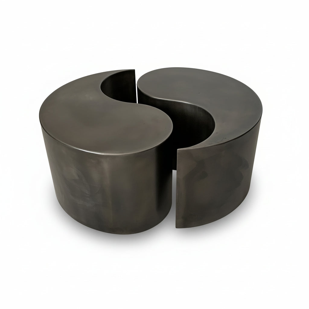 Couchtisch Tao – 2-teiliges Yin-Yang-Set , Glas Ø 80 cm, Rohstahl, Höhe 40 cm