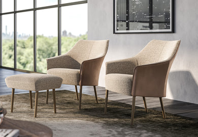 JORI Fuga JR-9980 Einzelsessel / Cocktailsessel mit niedrigem Rücken, Frontansicht, mit Hocker